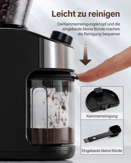 SHARDOR Kaffeemühle, Kaffeemühle Elektrisch mit 25 Mahleinstellungen, Coffee Grinder mit präziser Digitalanzeige, Scheibenmahlwerk Für Espresso, Tropfkaffee und French Press, 200W, 200g Bohnenbehälter