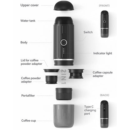 Aisny Espressomaschine, Tragbare Elektrische Expresso Machine 12V 100W Kaffeemaschine Kaffeevollautomat Klein Reisekaffeemaschine kompatibel mit NS-Kapseln und Gemahlenem Kaffee für Reisen