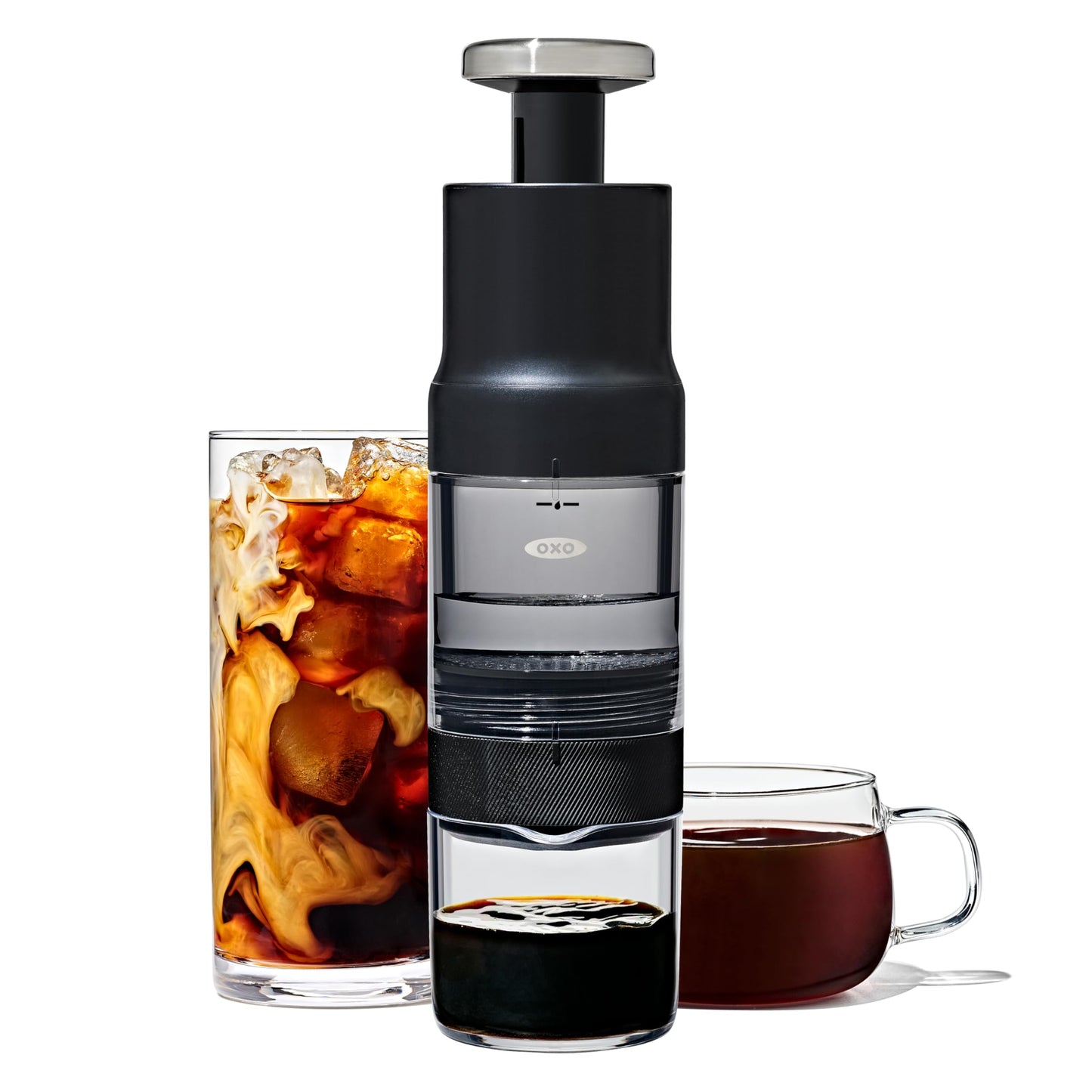 OXO Brew Rapid Brewer – Tragbare manuelle Kaffeemaschine, integrierter Edelstahlfilter, einstellbare Stärke, kompakt und leicht, keine Pads oder Papierfilter erforderlich