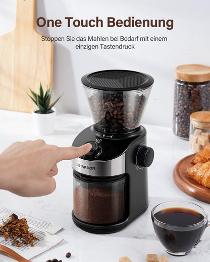 SHARDOR Kaffeemühle, Kaffeemühle Elektrisch mit 25 Mahleinstellungen, Coffee Grinder mit präziser Digitalanzeige, Scheibenmahlwerk Für Espresso, Tropfkaffee und French Press, 200W, 200g Bohnenbehälter