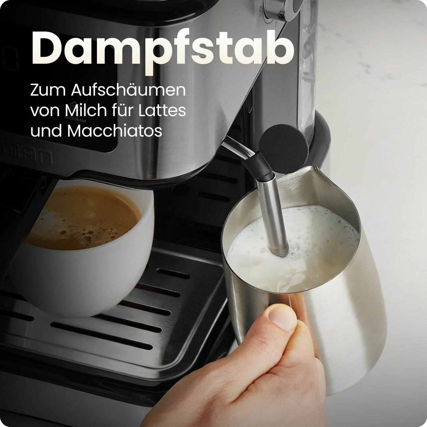 Chefman CraftBrew 15-Bar-Siebträgermaschine, 1,5L-Wassertank, Dampfstab