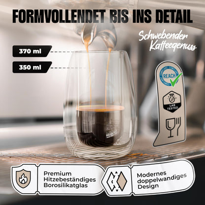 LAPRESO® Latte Macchiato Gläser doppelwandig 6er Set 350ml - Doppelwandige Gläser modernes Design Cappuccino Tassen Teegläser aus Borosilikatglas