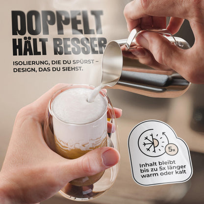 LAPRESO® Latte Macchiato Gläser doppelwandig 6er Set 350ml - Doppelwandige Gläser modernes Design Cappuccino Tassen Teegläser aus Borosilikatglas