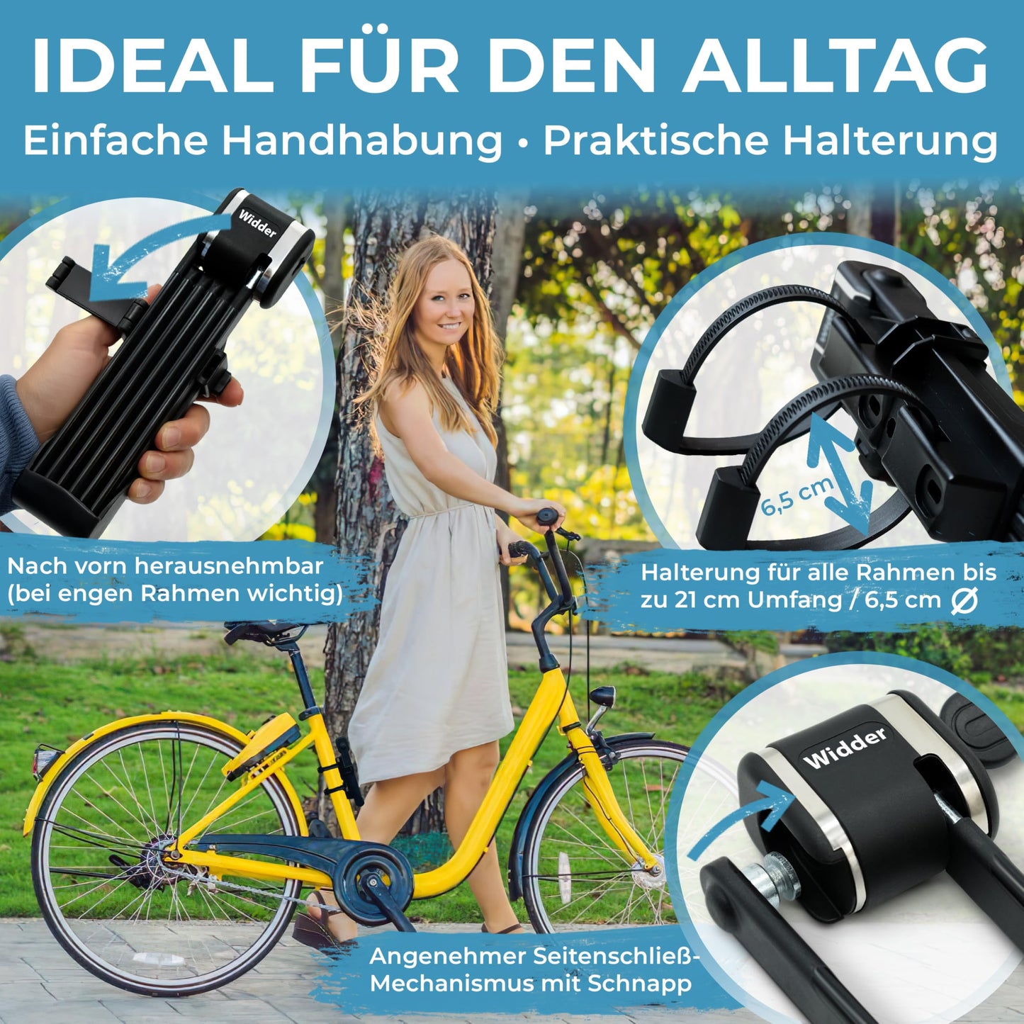 Widder Extrem sicheres Faltschloss Fahrrad [Titan-Stahl Level 15] - Fahrradschloss hohe Sicherheit 99cm lang mit Schlüssel [3x] & Halterung - Gliederschloss als E Bike Lock Scooter Schloss & Fahrrad