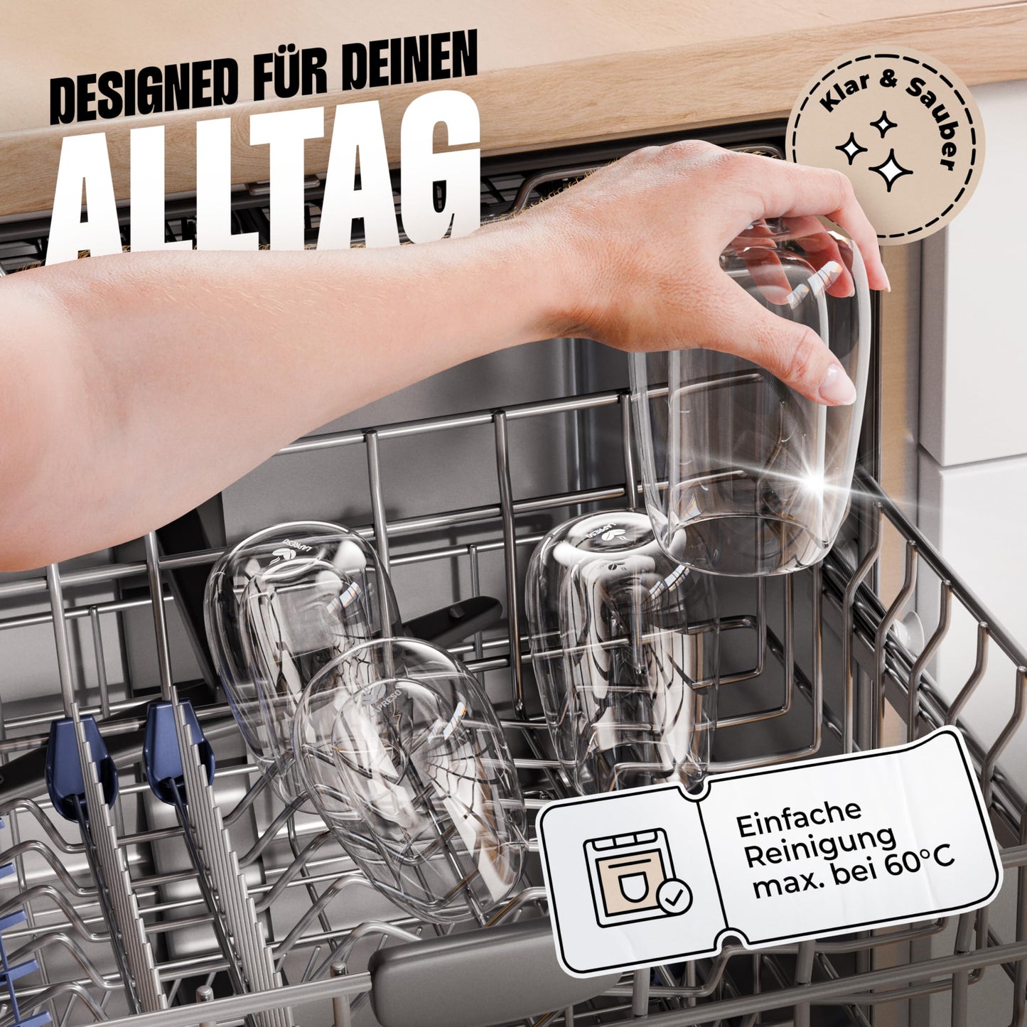 LAPRESO® Latte Macchiato Gläser doppelwandig 6er Set 350ml - Doppelwandige Gläser modernes Design Cappuccino Tassen Teegläser aus Borosilikatglas